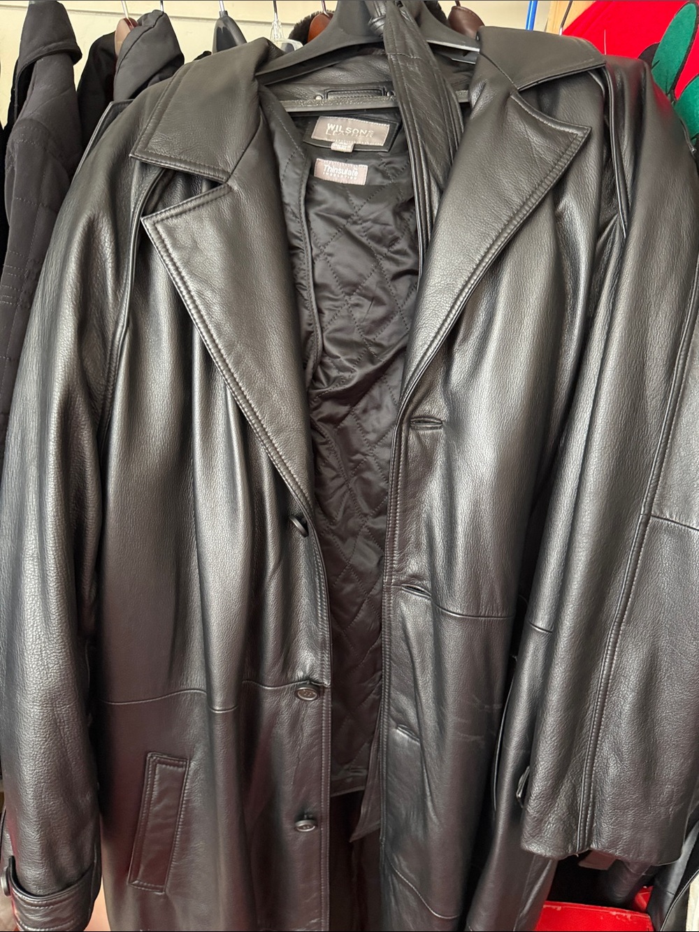 Wilson Black Leather Men’s Trench Coat